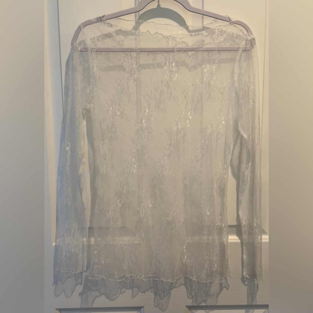 White Mesh Lace Transparent Long Sleeve Top Medium - Picture 5 of 13